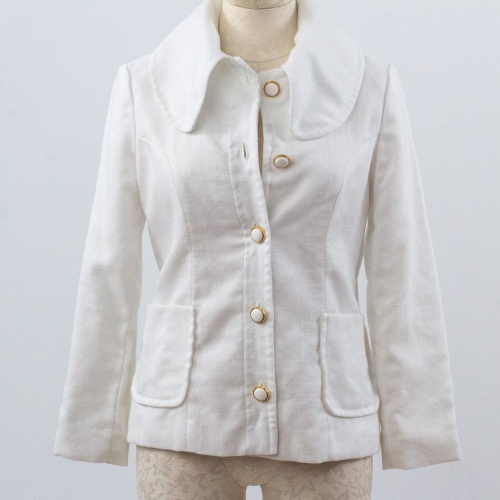 Vintage 50s 60s M Peter Pan Collar Jacket White - Picture 8 of 8